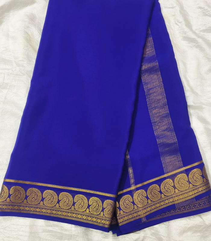 Mysore Crepe Silver Zari Border Saree