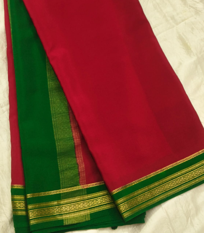 Mysore Crepe Silver Zari Border Saree