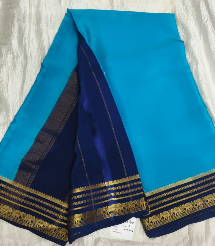 Mysore Crepe Silver Zari Border Saree