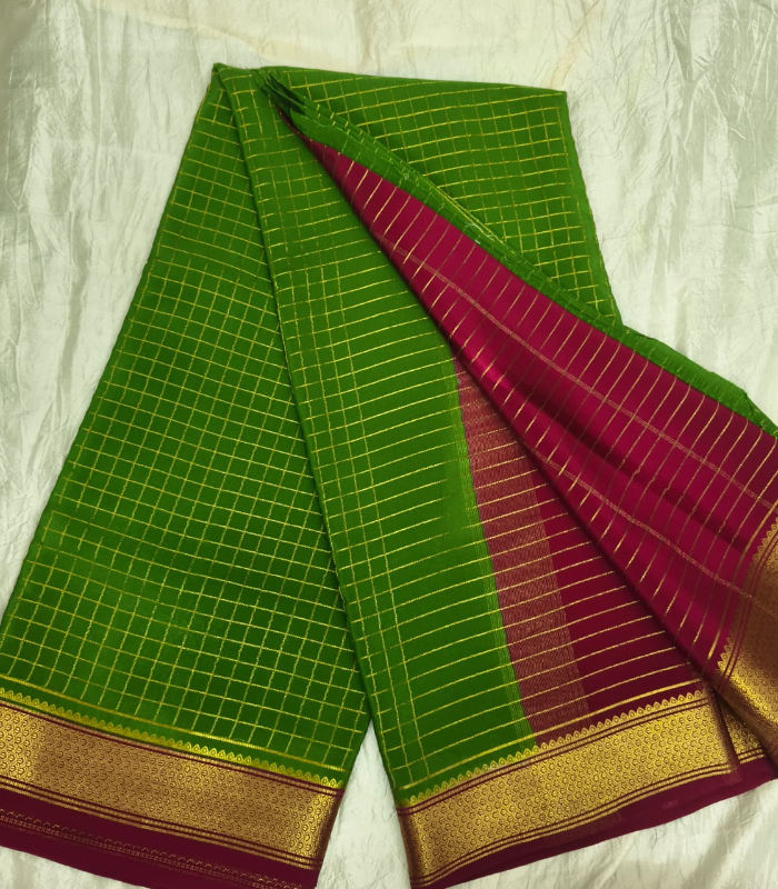 Mysore Crepe Silver Zari Border Saree