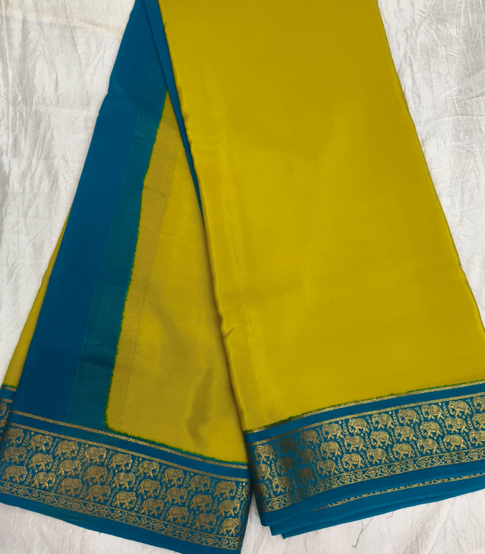 Mysore Crepe Silver Zari Border Saree