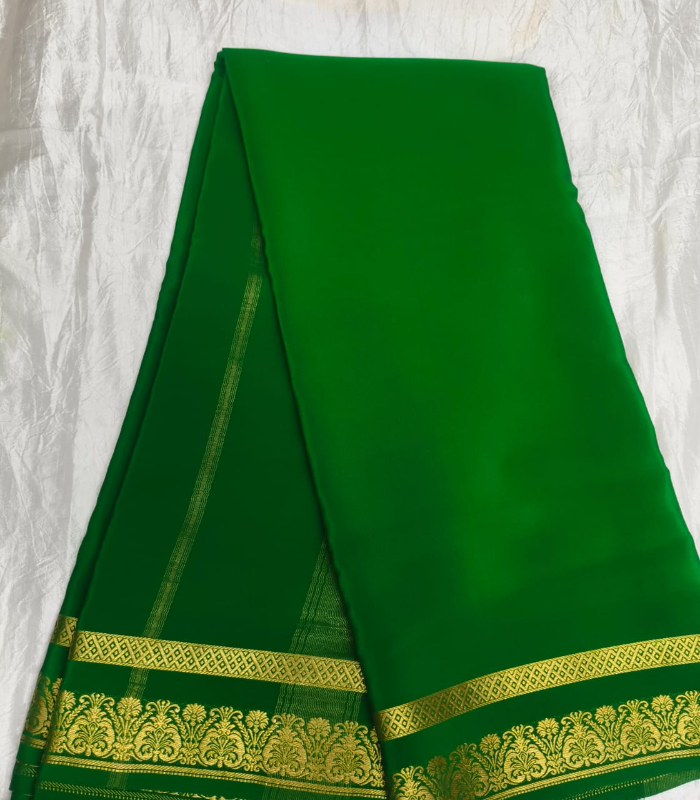 Mysore Crepe Silver Zari Border Saree