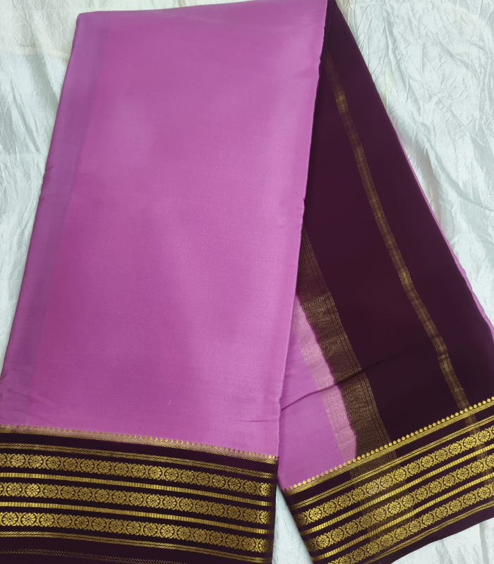 Mysore Crepe Silver Zari Border Saree
